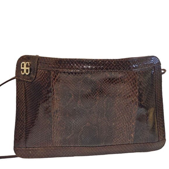 Vintage Snakeskin Leather Clutch Bag With Strap & Zipper - Picture 1 of 10